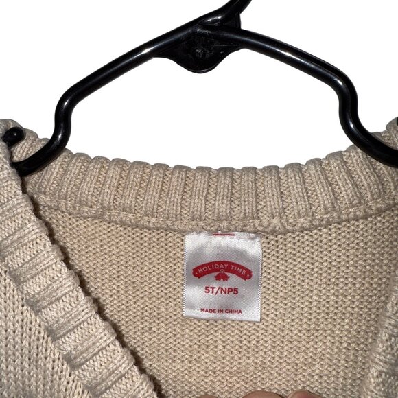 Holiday Time Beige Reindeer & Santa Knit Sweater 5T - Picture 6 of 7